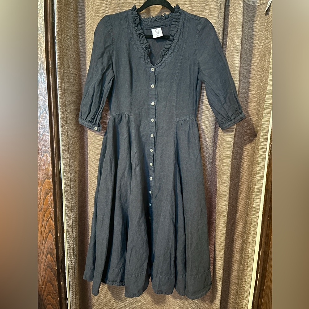 Son de Flor Navy V-Neck Cuffed Sleeve Dress (Ophelia)